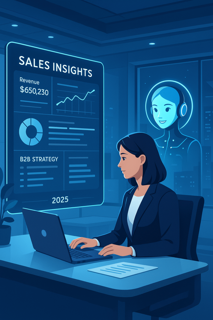 Aomni AI tool displaying B2B sales insights on a futuristic dashboard